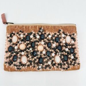 Anthropologie Jeweled Zip Clutch Purse Beaded Embellished Gatsby Roaring 20s